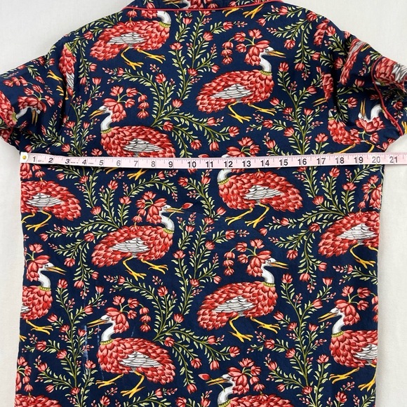 Print fresh Pajama Top Womens XS Shirt Queen Bird Button Up Short Sleeve - Picture 8 of 11